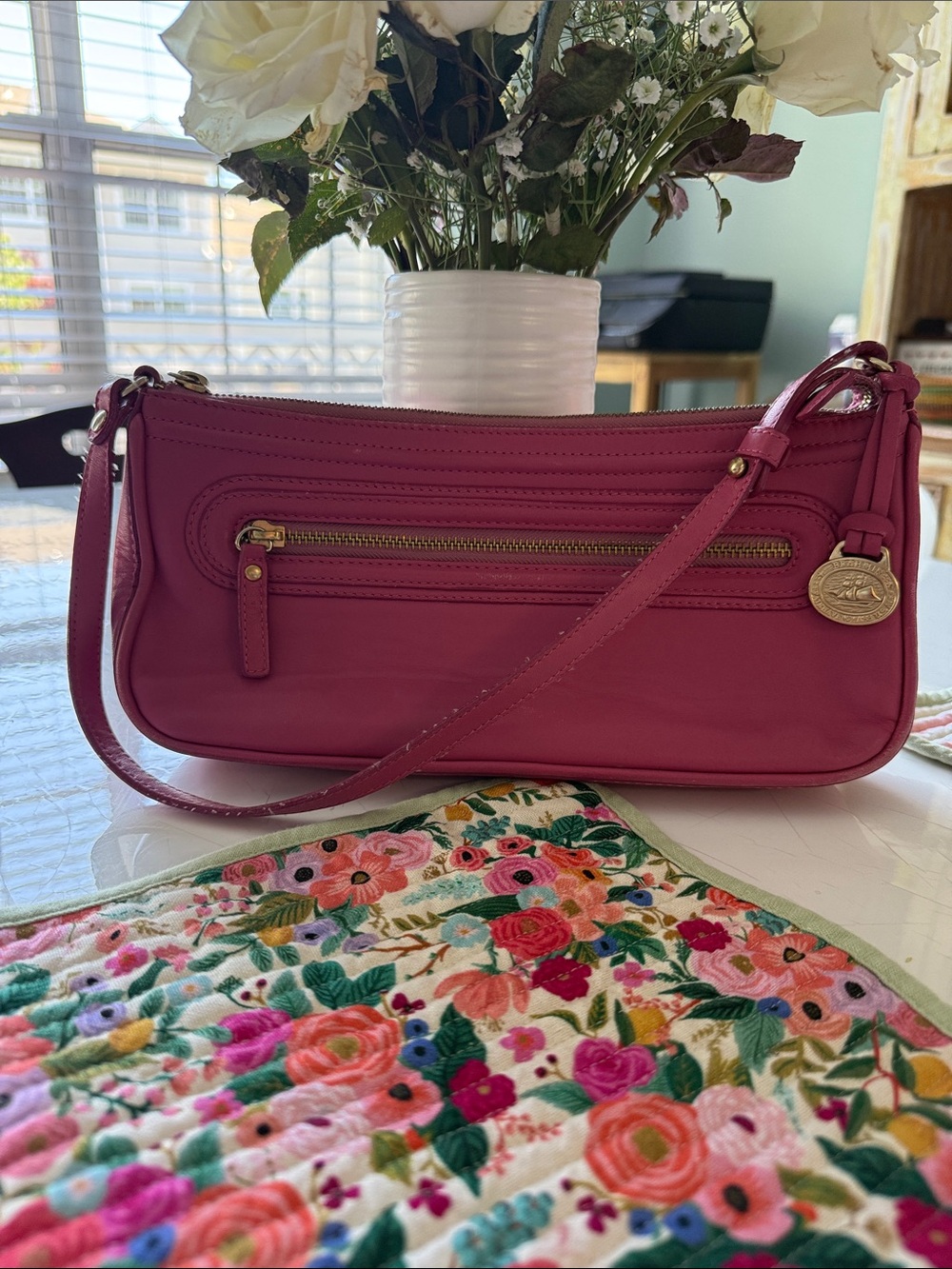 Brahmin Vintage Pink Leather Zippered Shoulder Bag - Picture 1 of 8
